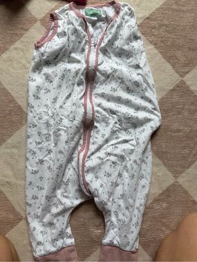 Unbranded White Floral Sleep Sack Romper with Pink Trim